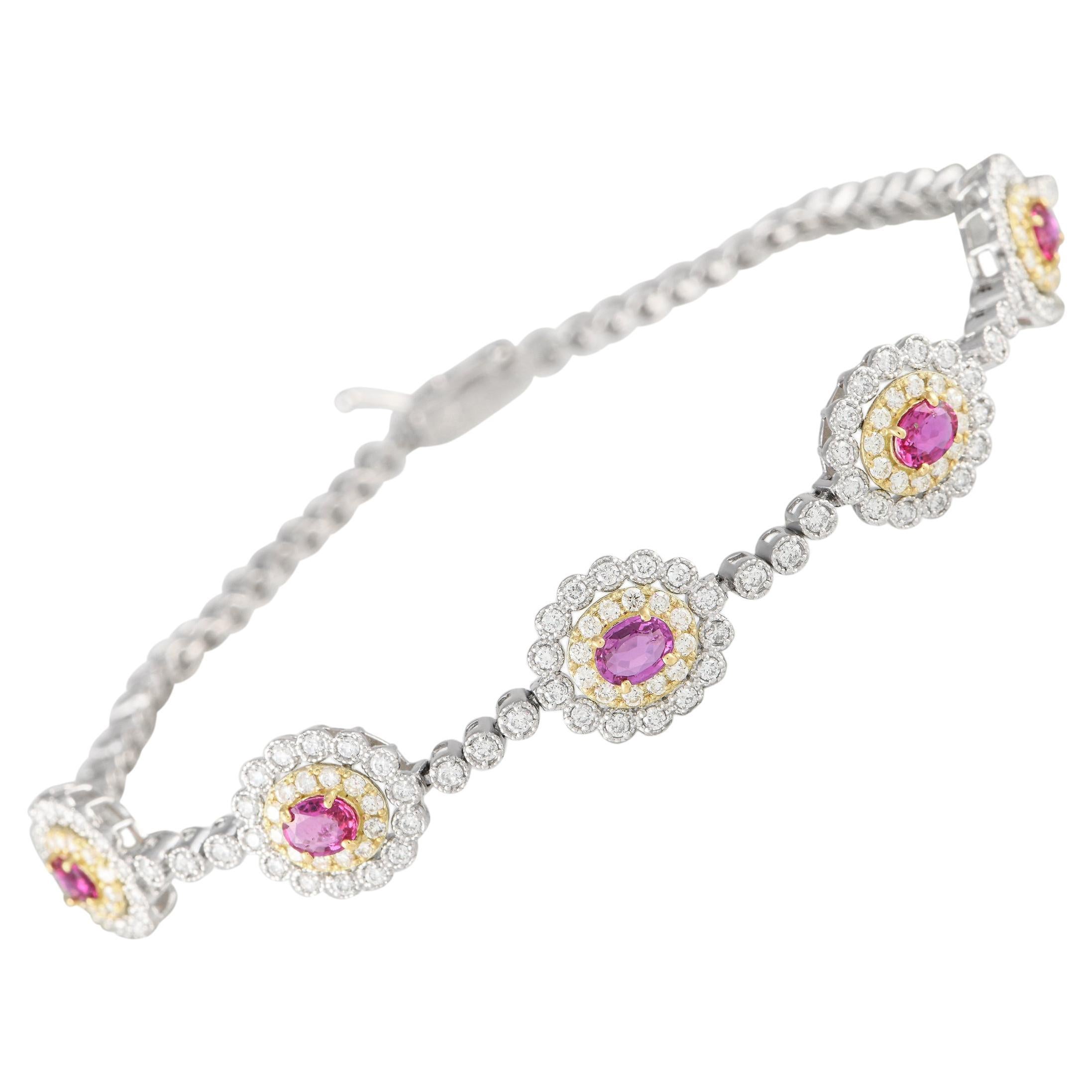 LB Exclusive 18K White Gold 1.40ct Diamond and Ruby Bracelet For Sale