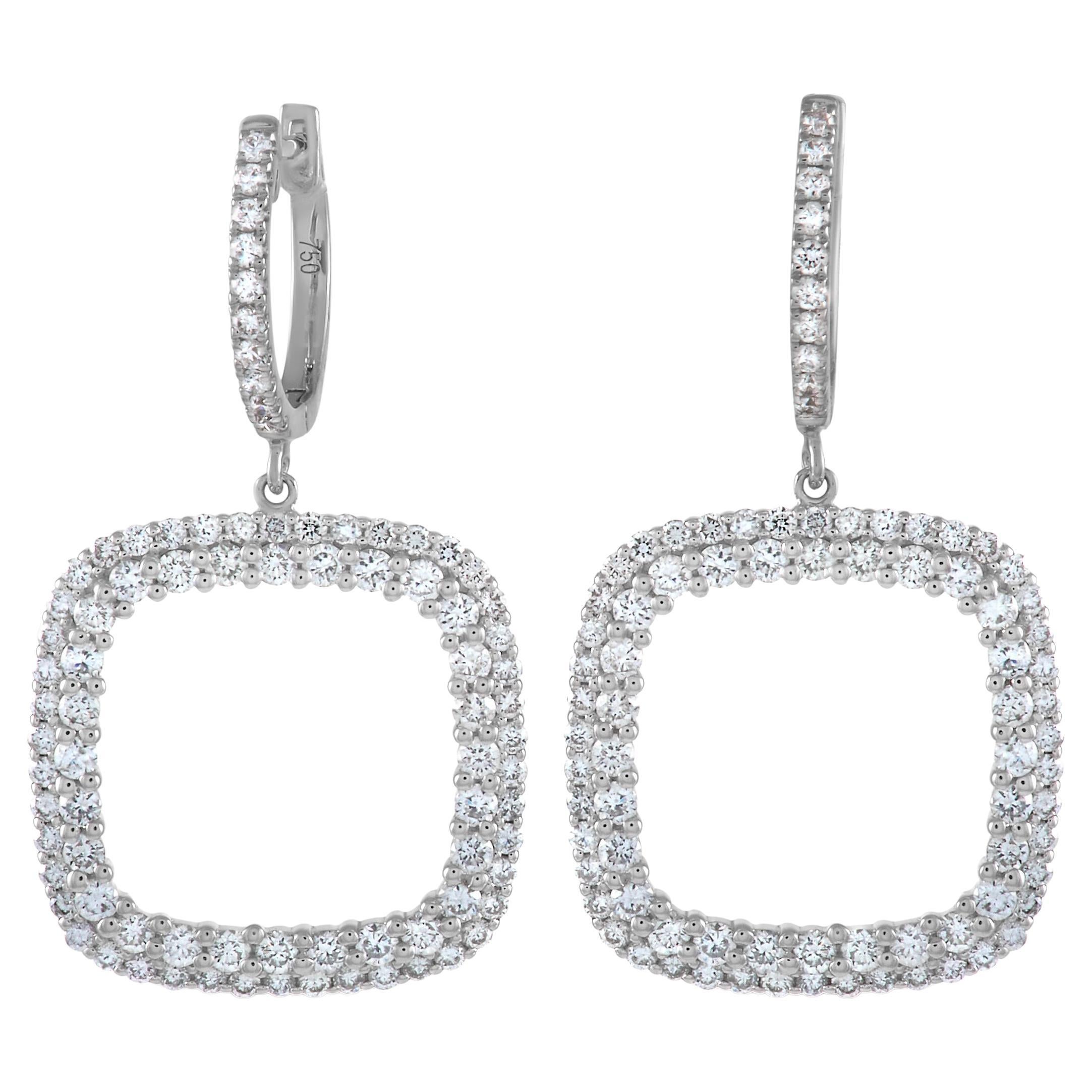 LB Exclusive 18K White Gold 1.50 Ct Diamond Square Drop Earrings For