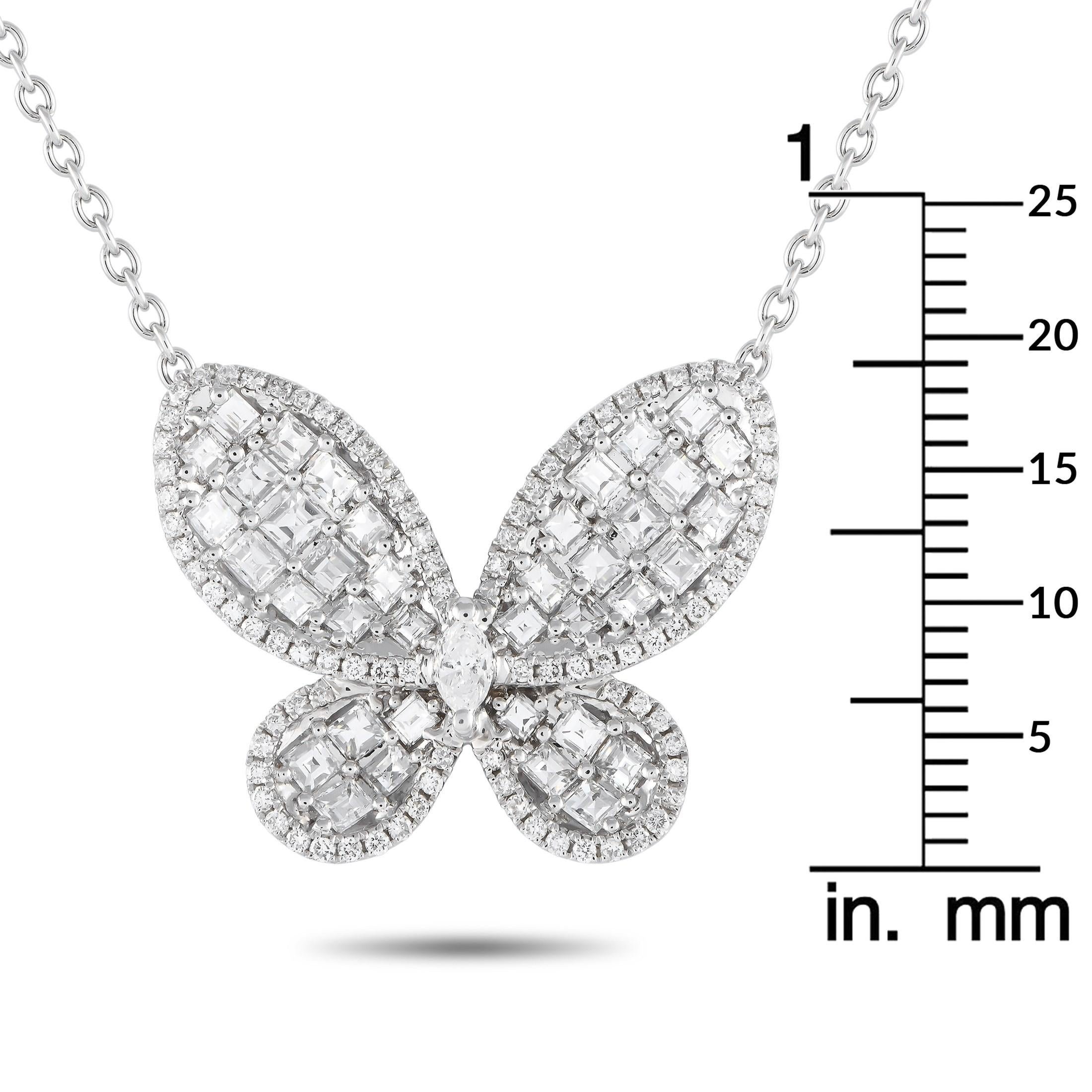 LB Exclusive 18K White Gold 1.50ct Diamond Butterfly Necklace In New Condition For Sale In Southampton, PA
