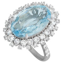 LB Exclusive 18K White Gold 1.52 Ct Diamond and Aquamarine Ring