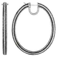 LB Exclusive 18K White Gold 17.22 Ct Black and White Diamond Hoop Earrings