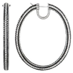 LB Exclusive 18k White Gold 17.22ct Black and White Diamond Hoop Earrings