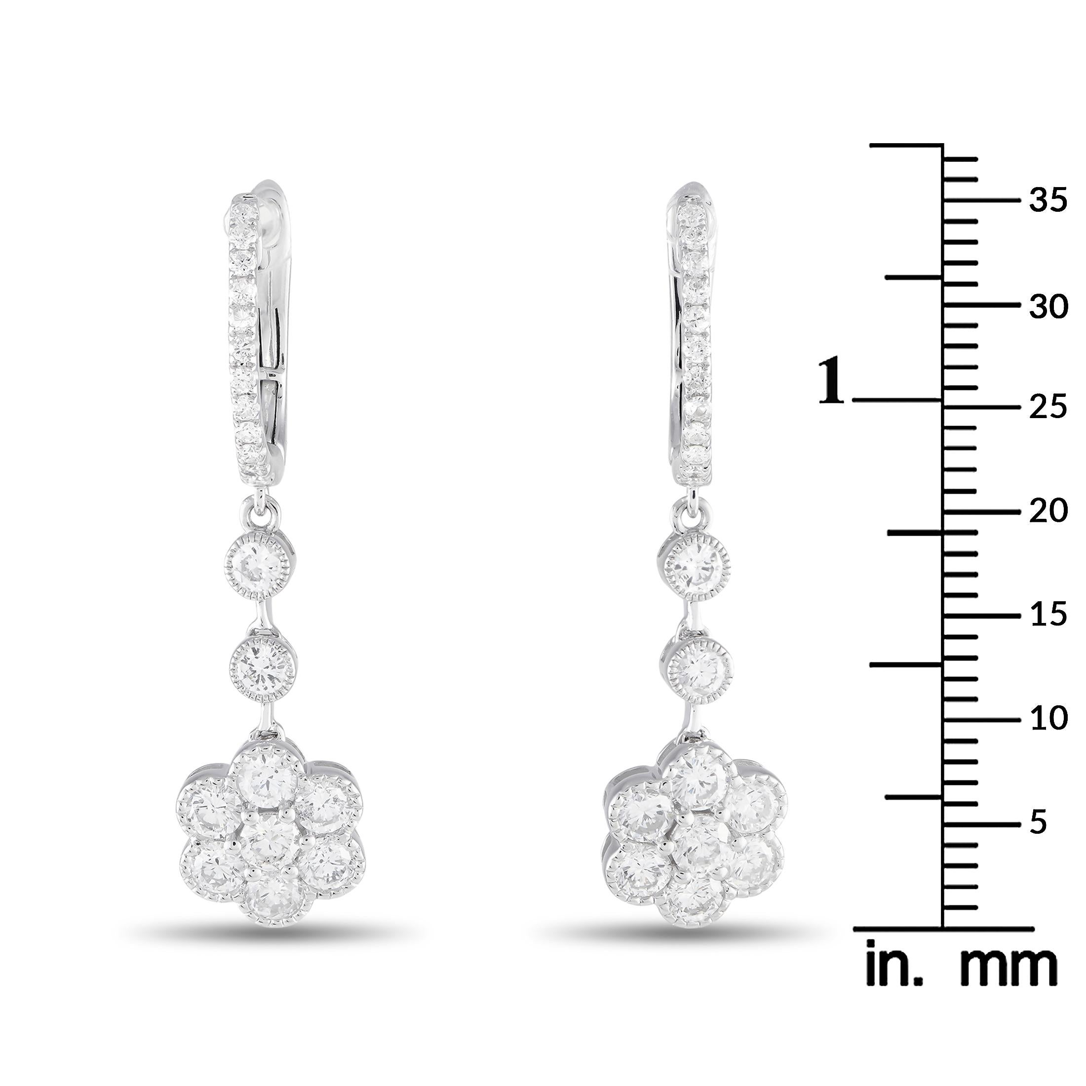 Round Cut 18K White Gold 1.73ct Diamond Drop Earrings AER-15661