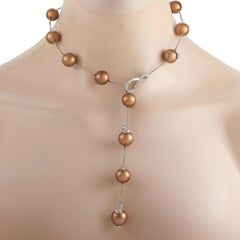 LB Exclusive 18K White Gold 1.75 Ct Diamond and Chocolate Pearl Necklace