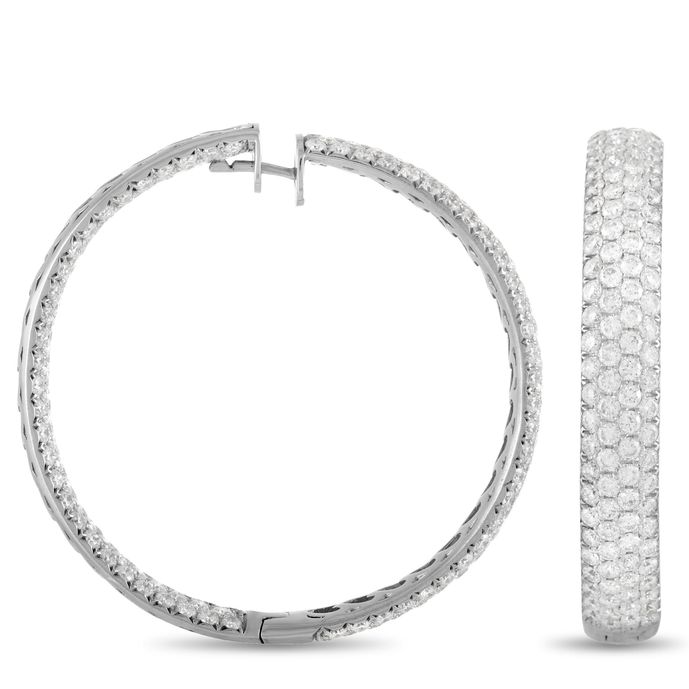 Round Cut LB Exclusive 18K White Gold 17.75 Ct Diamond Hoop Earrings