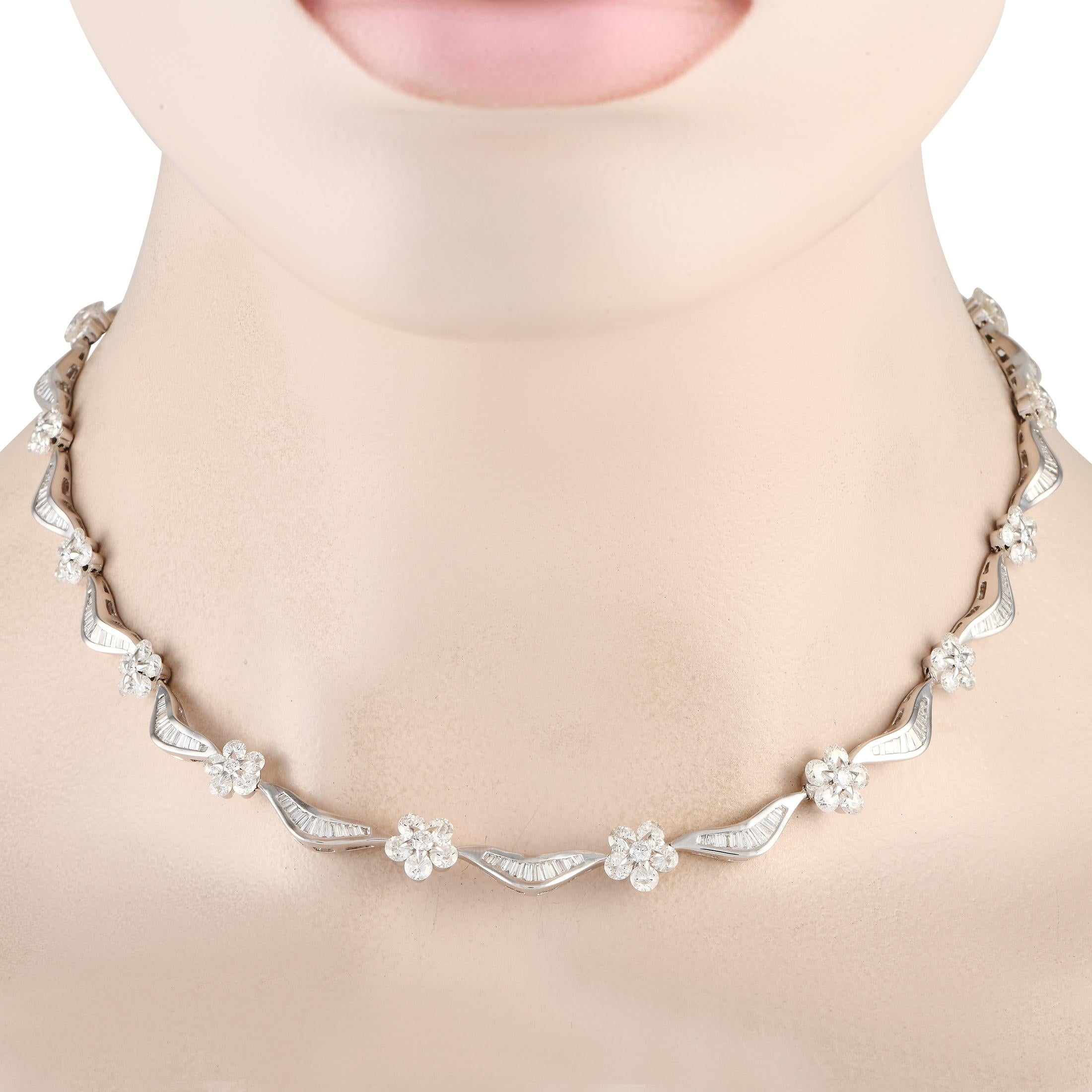 A breathtaking array of diamonds with a total weight of 18.80 carats make this luxury necklace incredibly captivating. Along with an impressive array of sparkling gemstones, this necklace features an intricate 18K white gold setting measuring 15.5