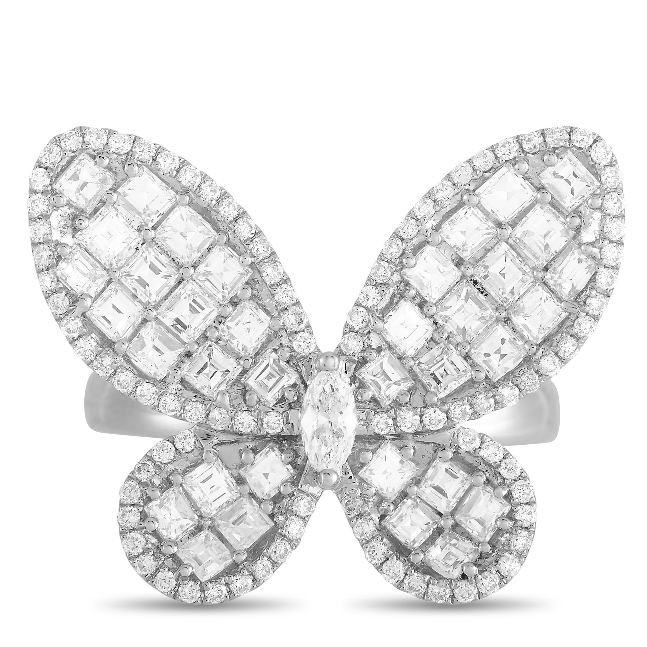 LB Exclusive 18K White Gold 1.93 ct Diamond Butterfly Ring In New Condition In Southampton, PA