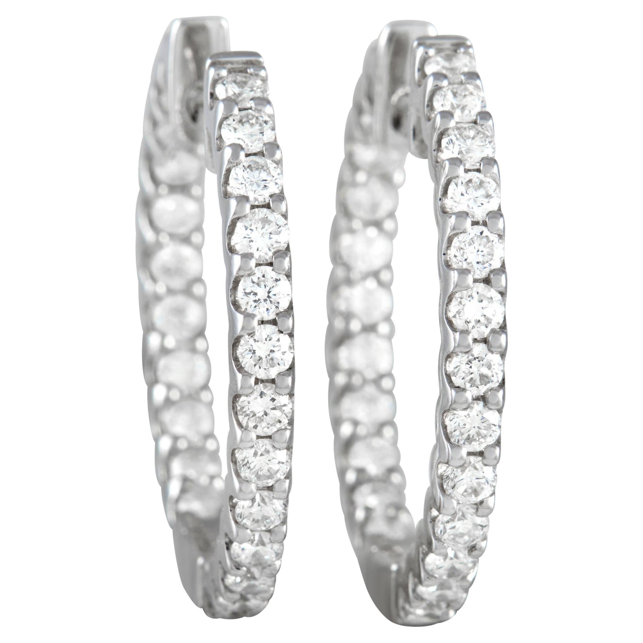 LB Exclusive 18K White Gold 2.0 Ct Diamond Inside-Out Hoop Earrings