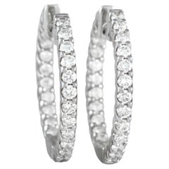 LB Exclusive 18K White Gold 2.0 Ct Diamond Inside-Out Hoop Earrings