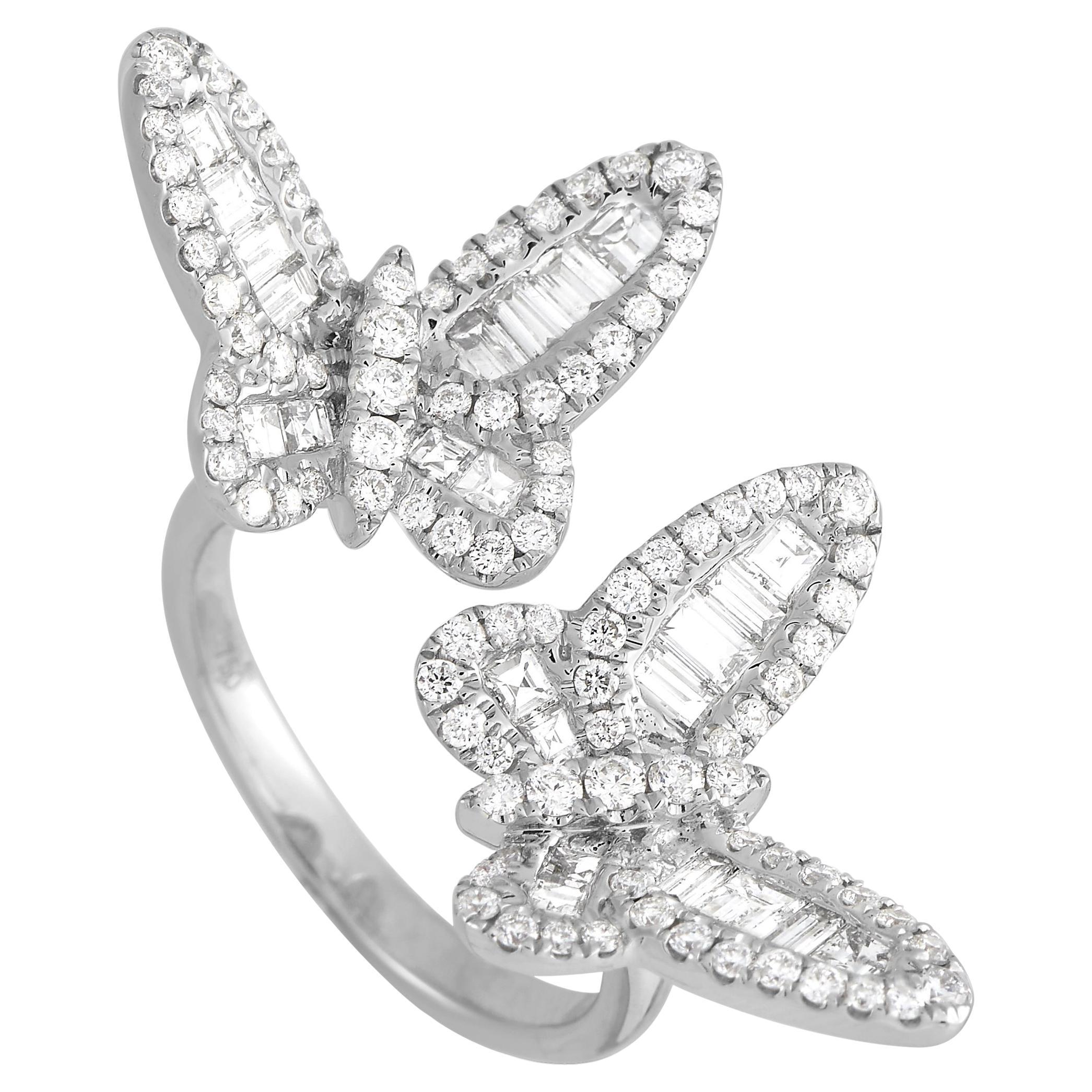 LB Exclusive 18K White Gold 1.00 Ct Diamond Butterfly Ring For Sale at