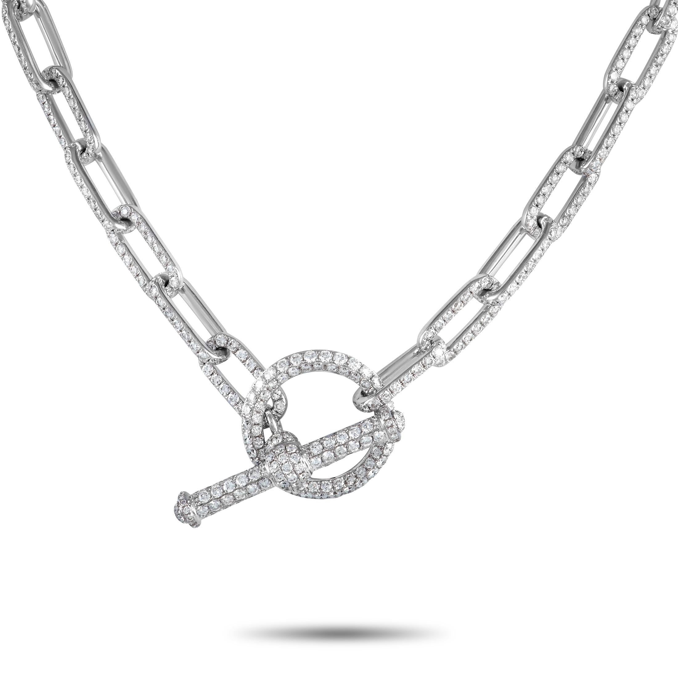 Round Cut LB Exclusive 18K White Gold 20.37 Ct Diamond Link Toggle Necklace