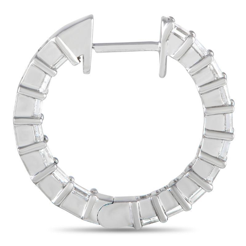 These luxurious hoop earrings are a simple, sophisticated accessory that will elevate any ensemble. Each one features a shimmering 18K White Gold setting measuring 0.75 201D; round – but it  2019;s Asscher cut diamonds totaling 2.05 carats that