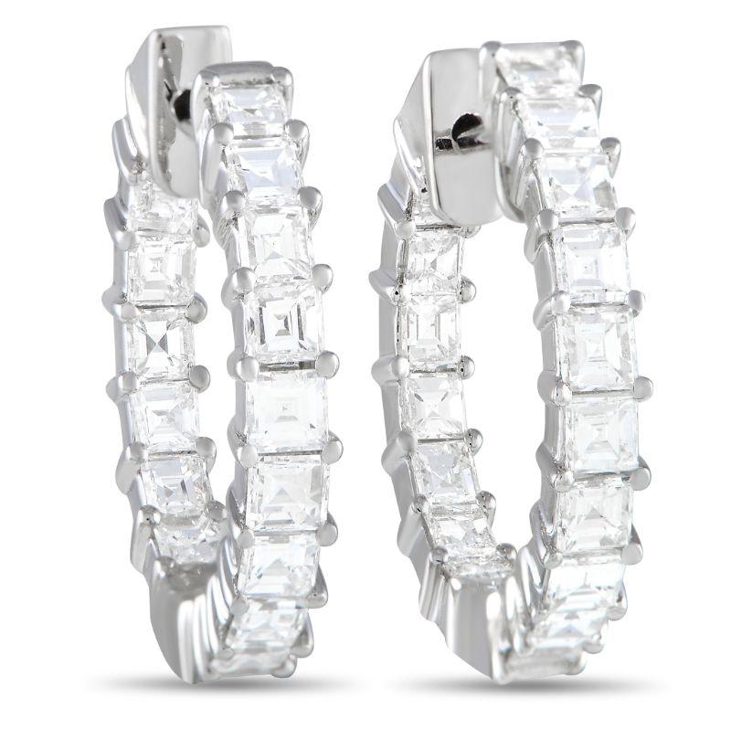 LB Exclusive 18k White Gold 2.05ct Diamond Asscher Cut Inside-Out Hoop Earrings In New Condition In Southampton, PA