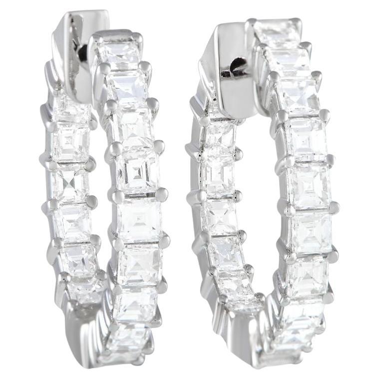 LB Exclusive 18k White Gold 2.05ct Diamond Asscher Cut Inside-Out Hoop Earrings