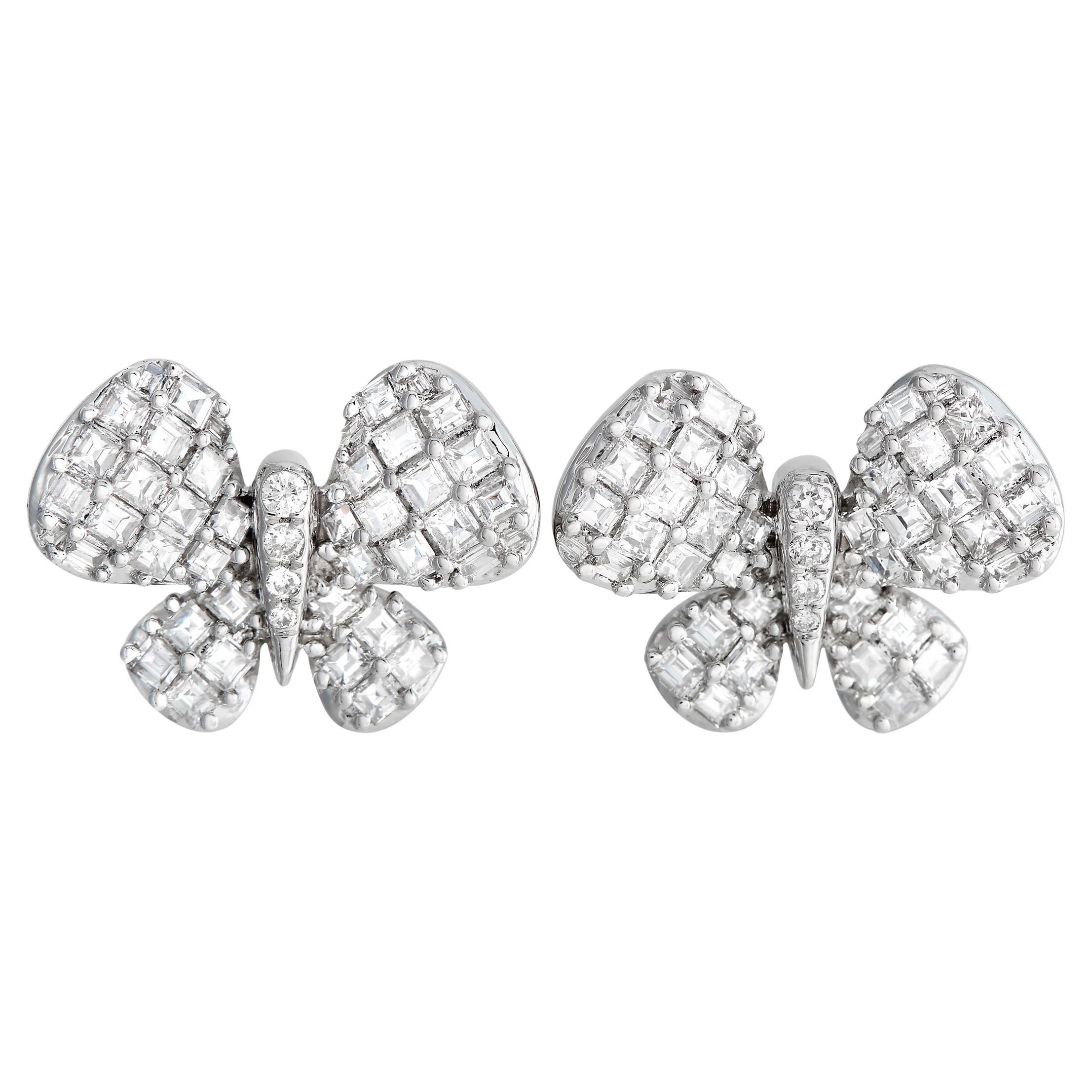 Large Ball Earrings in White Pearl with Gold Butterfly