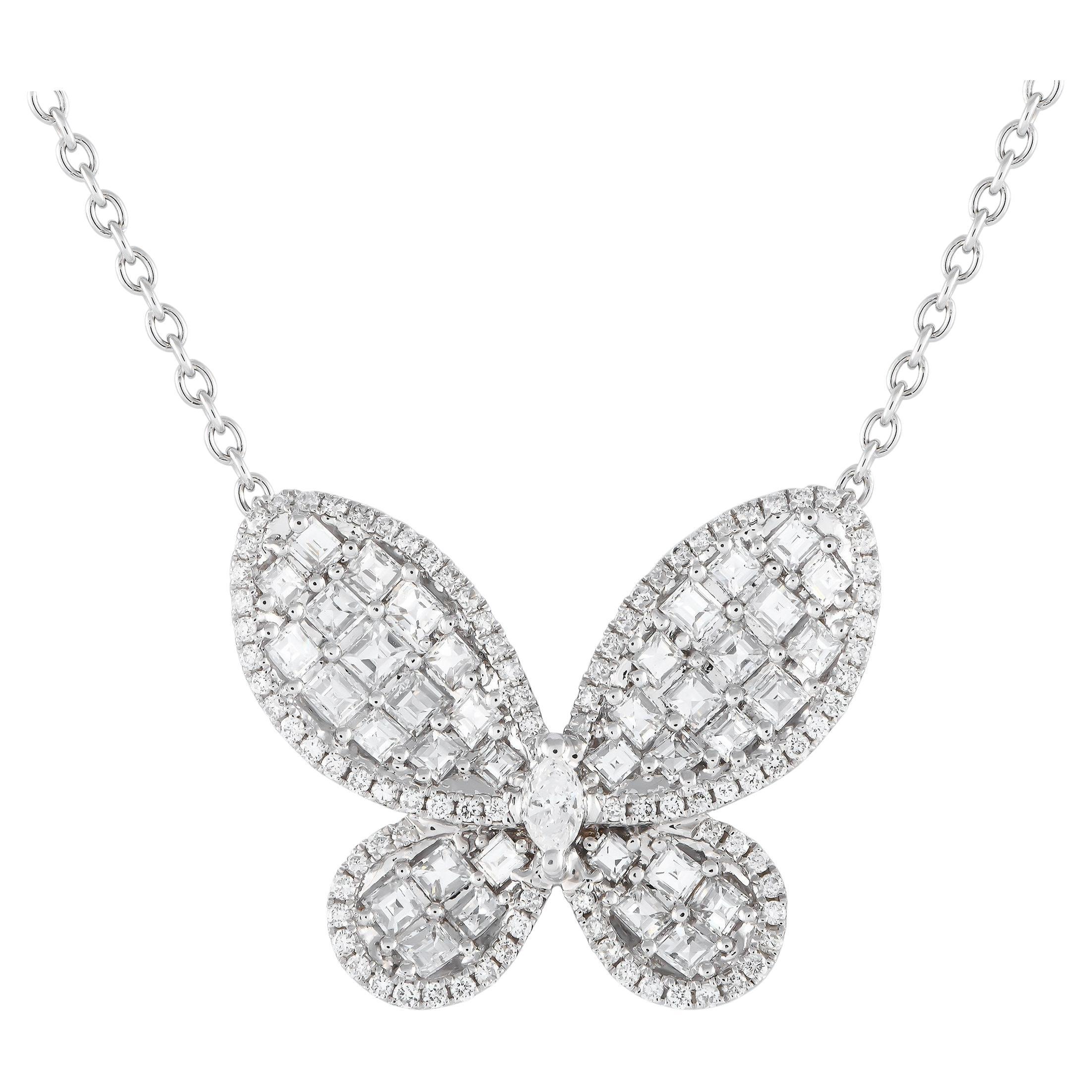 LB Exclusive 18K White Gold 2.0ct Diamond Butterfly Necklace For Sale