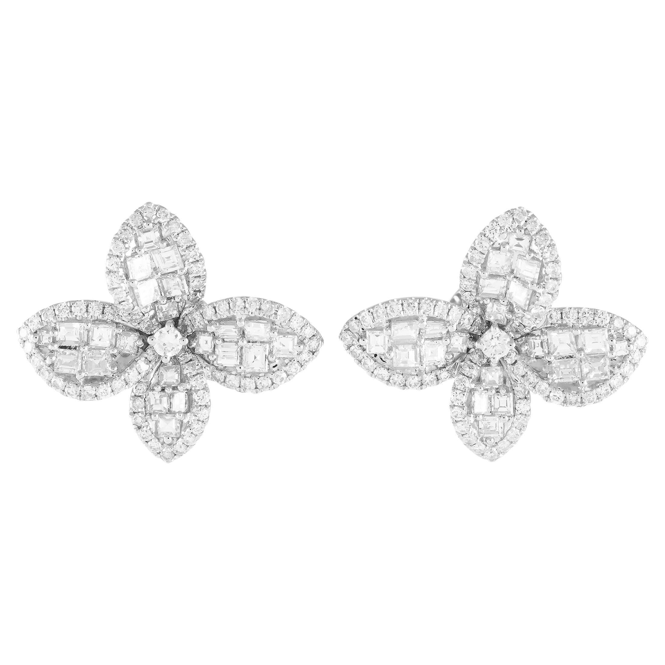 LB Exclusive 18K White Gold 2.15ct Diamond Flower Earrings