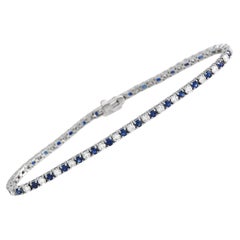 LB Exclusive 18K White Gold 2.18 Ct Diamond and Sapphire Tennis Bracelet