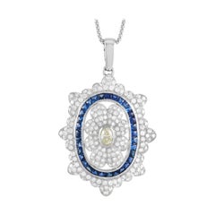LB Exclusive 18K White Gold 2.20ct Diamond and Sapphire Pendant Necklace