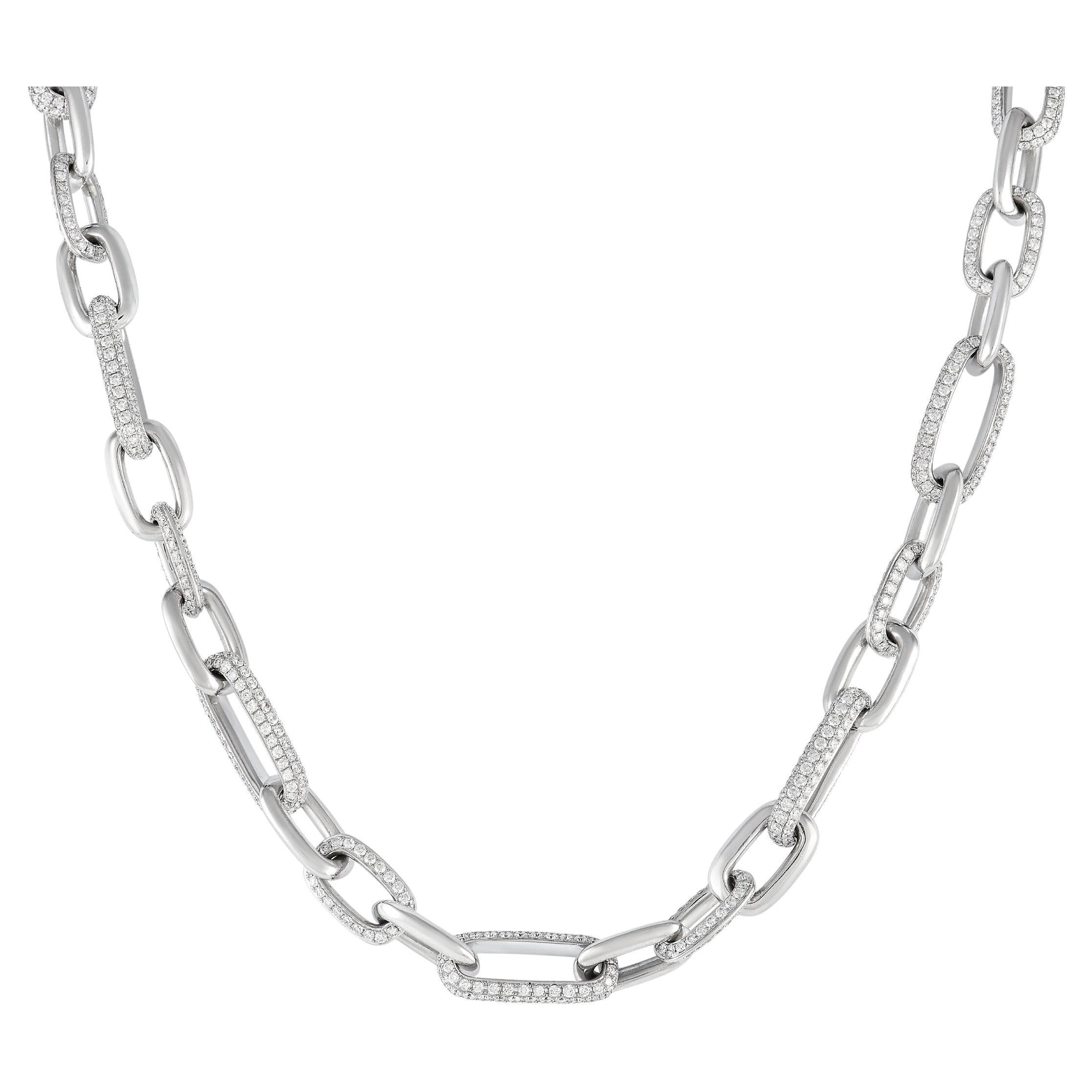 LB Exclusive 18K White Gold 22.25 Ct Diamond Link Necklace