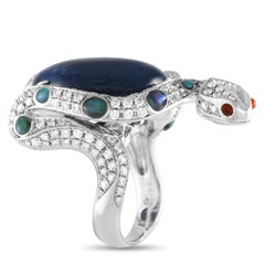 LB Exclusive 18k White Gold 2.25 Carat Diamond and Sapphire Snake Ring