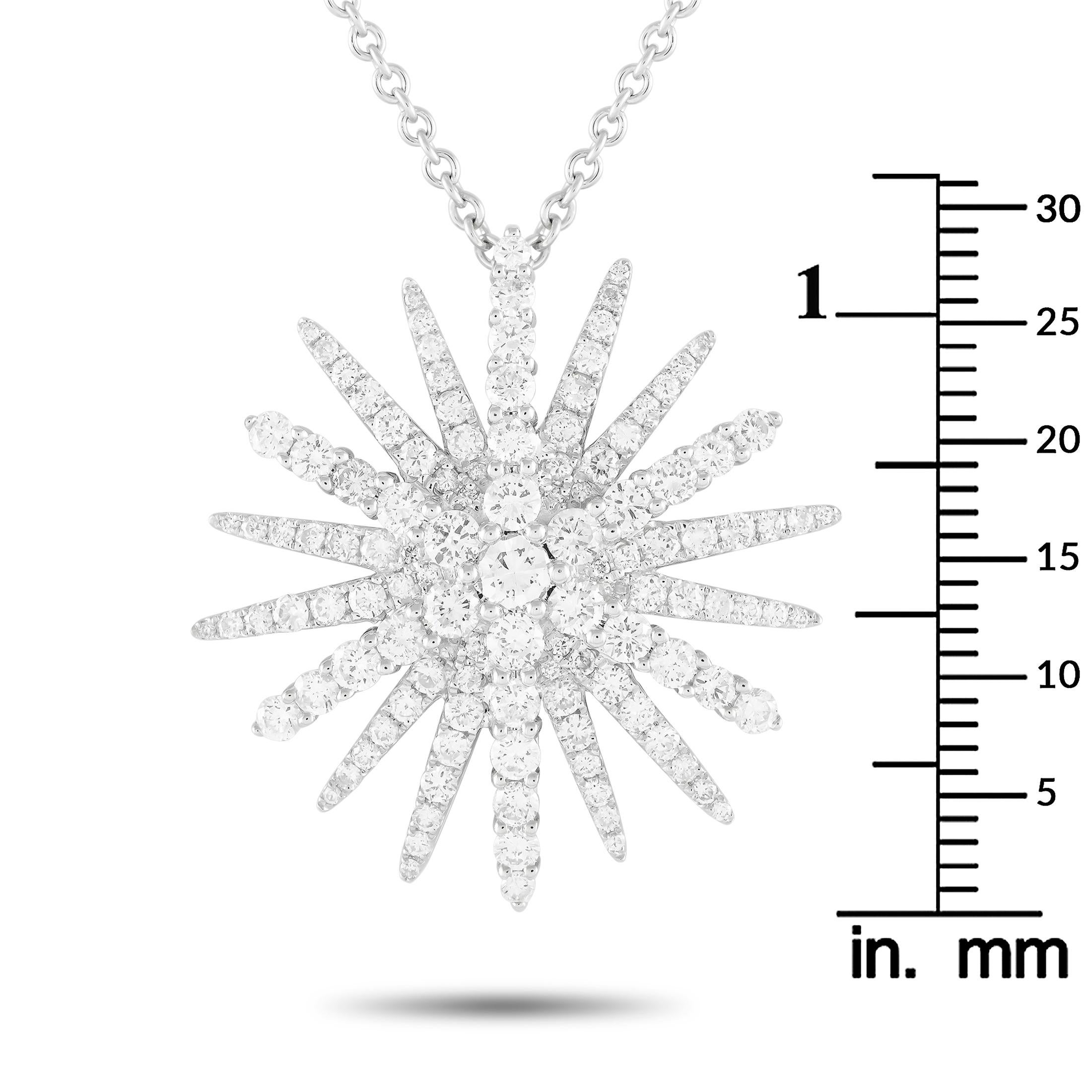 18K White Gold 2.30ct Diamond Sunburst Necklace In New Condition For Sale In Southampton, PA