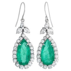 LB Exclusive 18K White Gold 2.50 Ct Diamond and Emerald Earrings