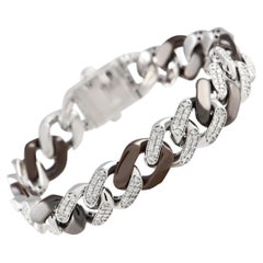 LB Exclusive 18K White Gold 2.50ct Diamond Brown Curb Chain Bracelet