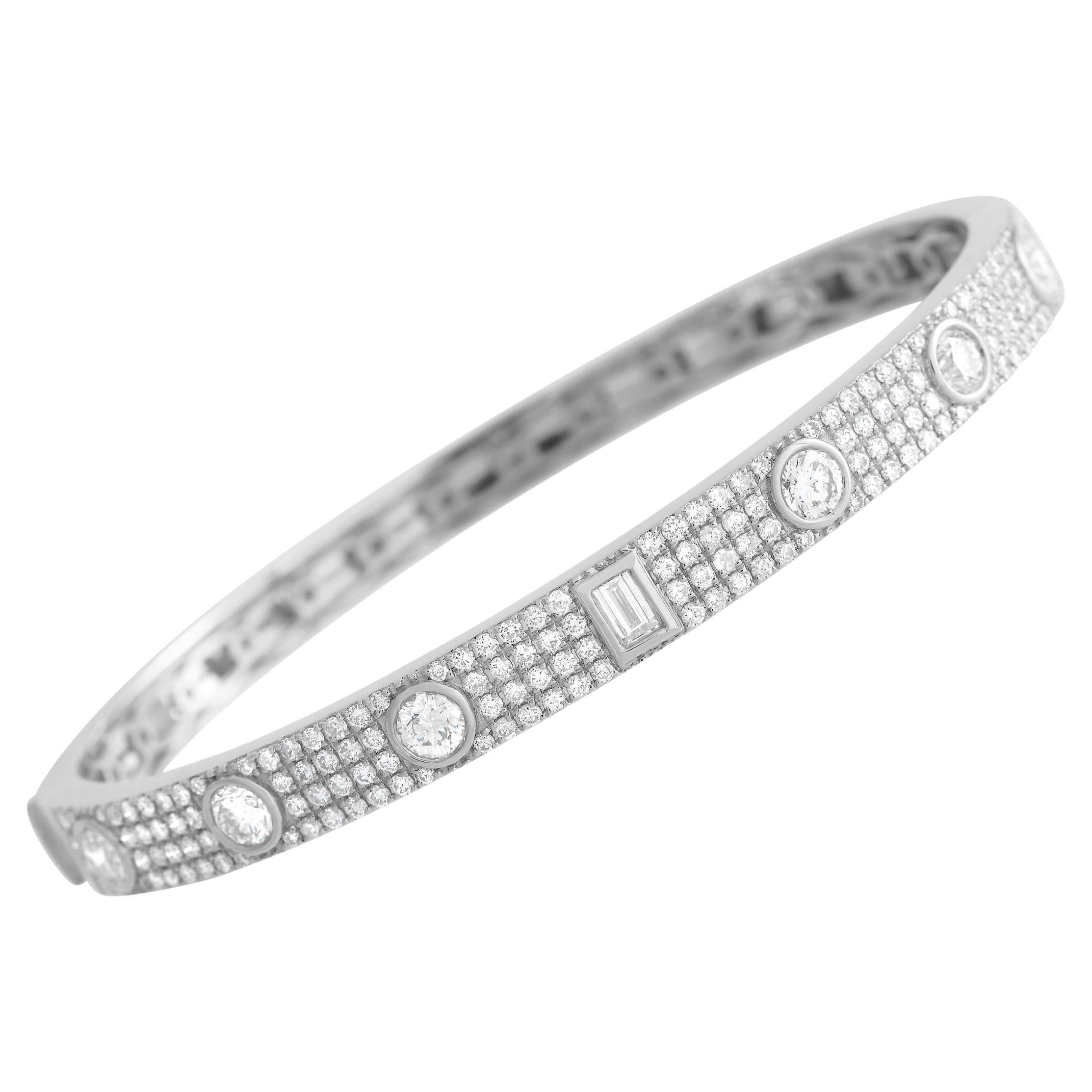 Louis Vuitton Empreinte 18K White Gold 2.0ct Diamond Bangle Bracelet Size Small