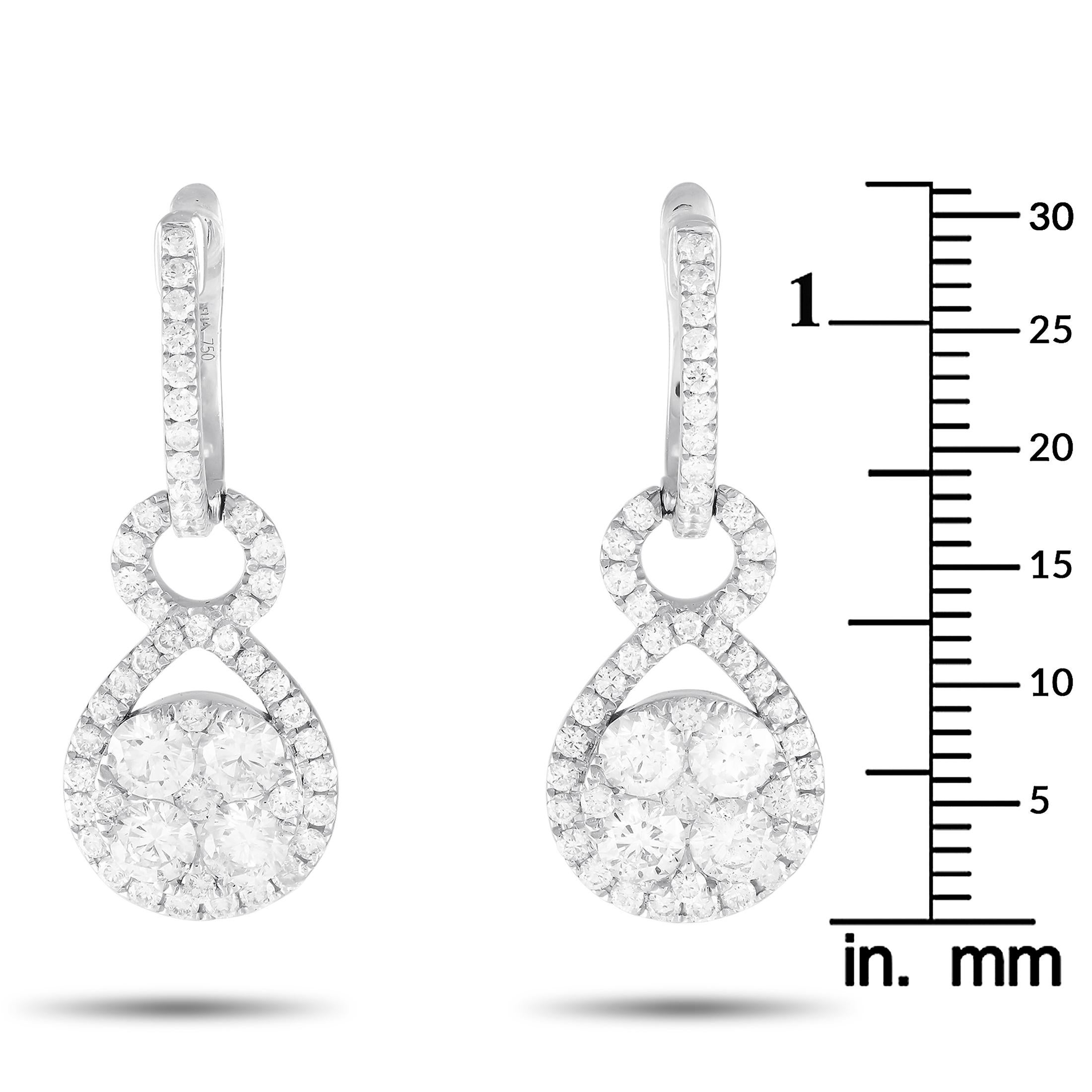 Taille ronde LB Exclusive Pendants d'oreilles en or blanc 18 carats avec diamants 2,55 carats en vente