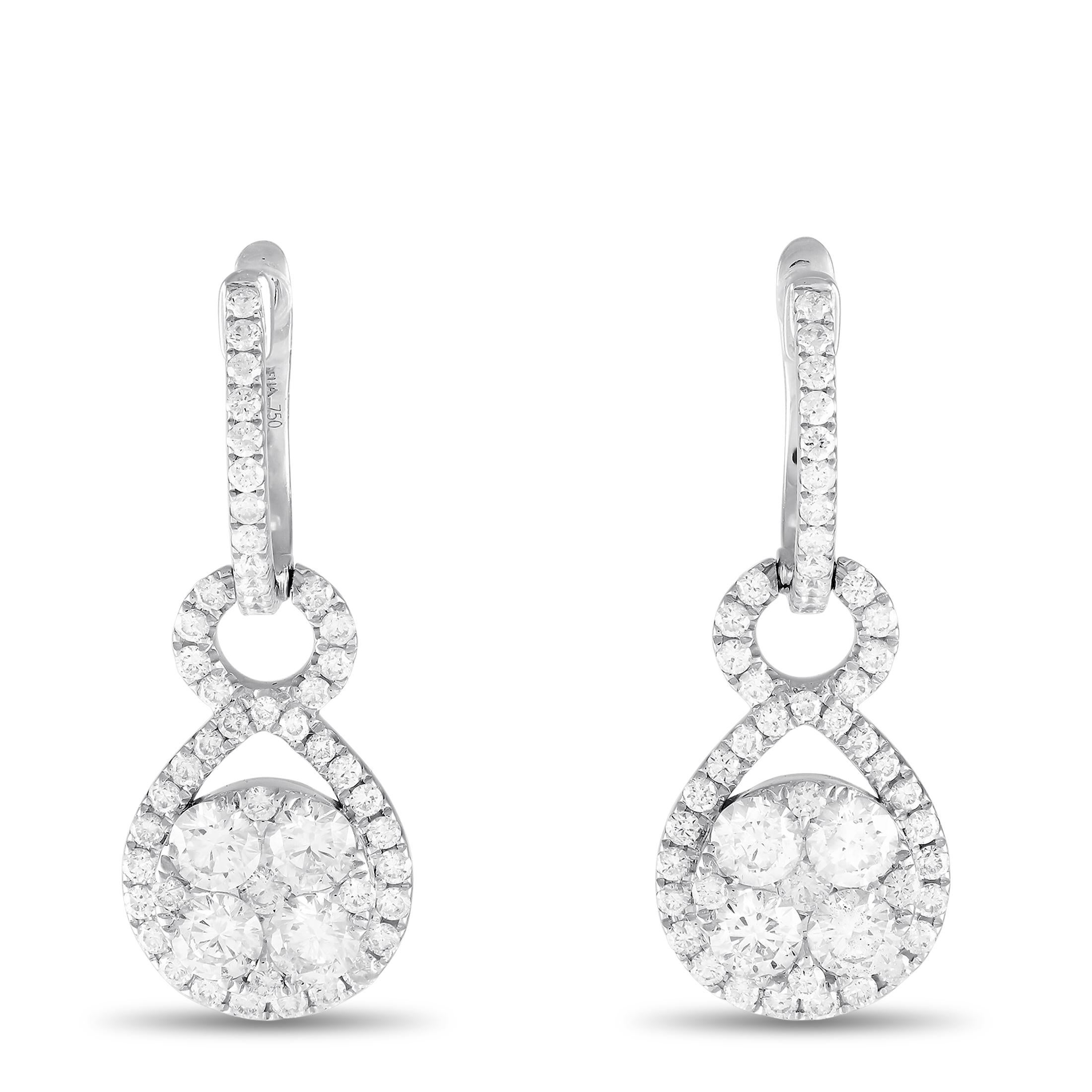 LB Exclusive 18K White Gold 2.55ct Diamond Drop Earrings In New Condition For Sale In Southampton, PA