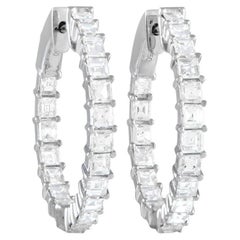 LB Exclusive 18k White Gold 2.56ct Diamond Asscher Cut Inside-Out Hoop Earrings