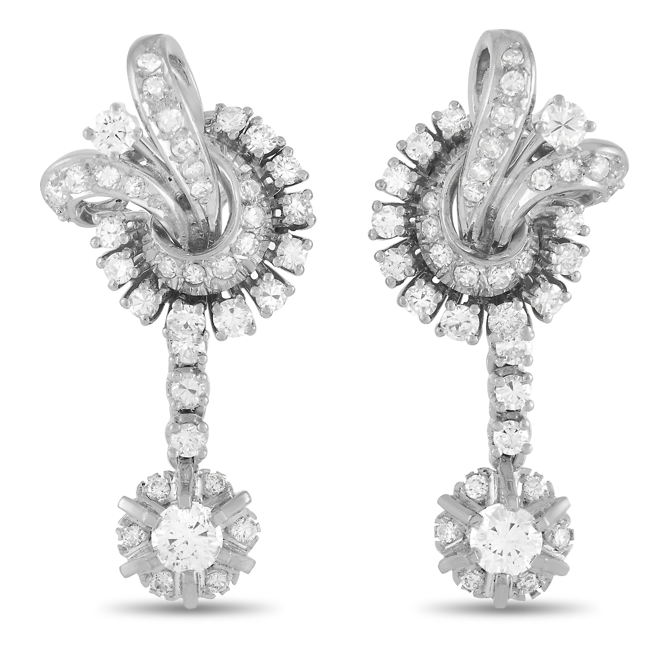 LB Exclusive 18K White Gold 2.70 Ct Diamond Earrings In Excellent Condition In Southampton, PA