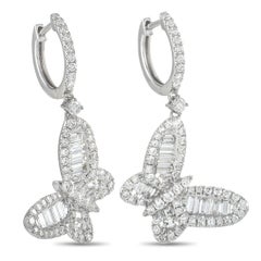 LB Exclusive 18K White Gold 2.72 Ct Diamond Butterfly Dangle Earrings