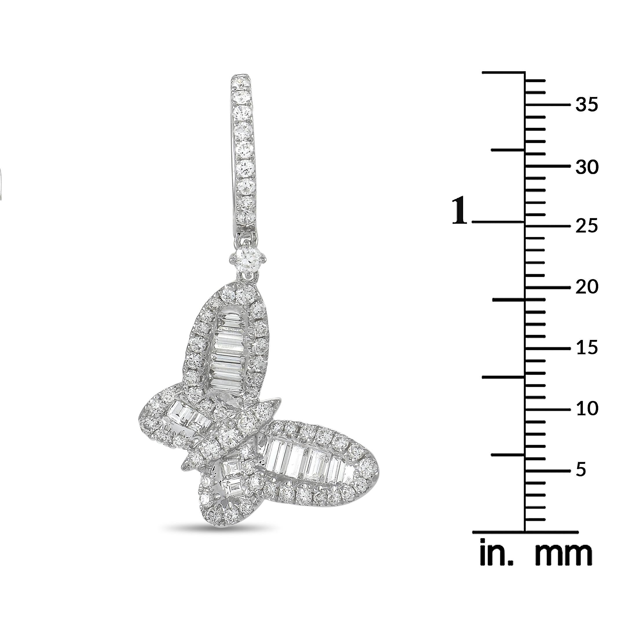 Round Cut LB Exclusive 18K White Gold 2.72 Ct Diamond Butterfly Dangle Earrings