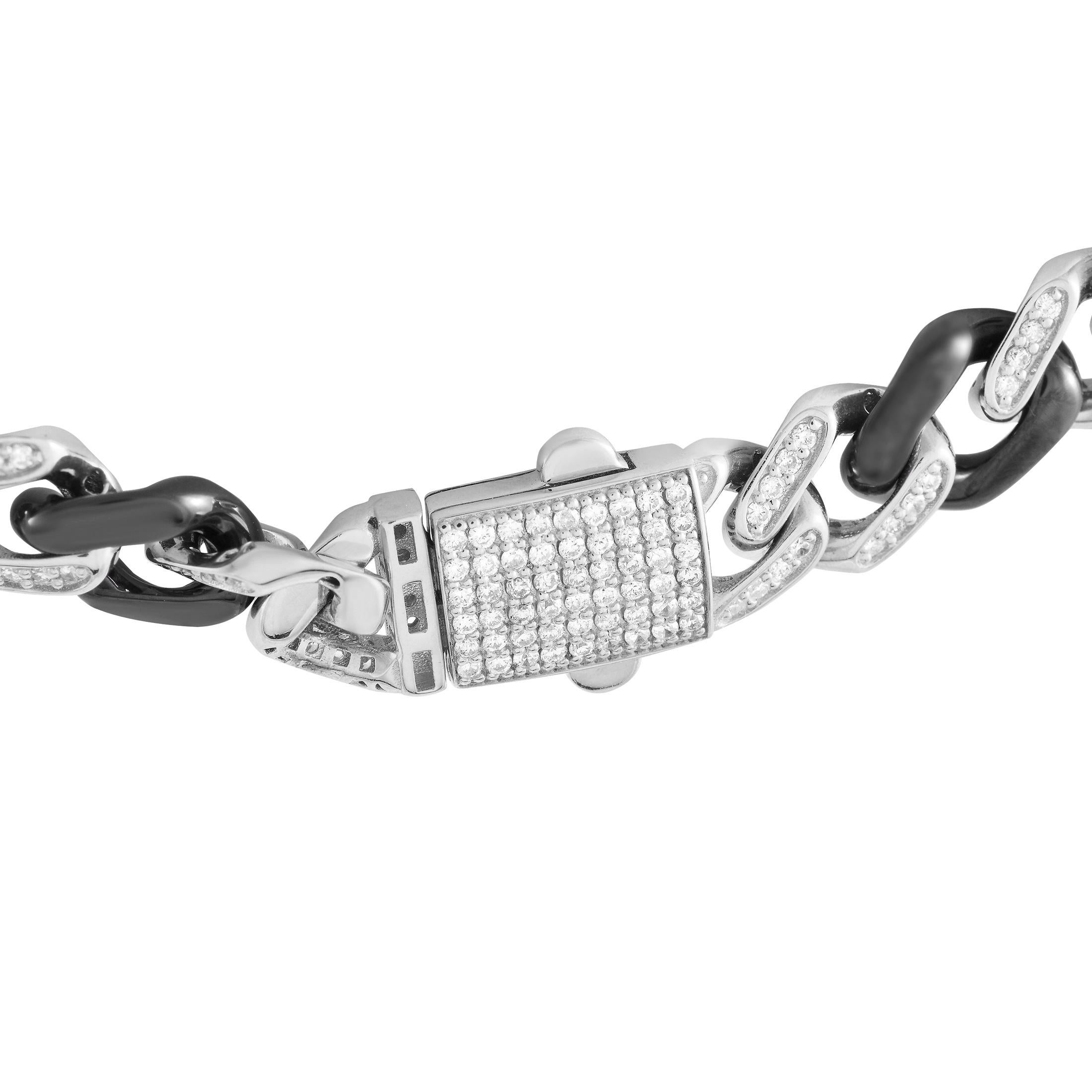 Round Cut LB Exclusive 18K White Gold 2.75ct Diamond Black Curb Chain Necklace For Sale