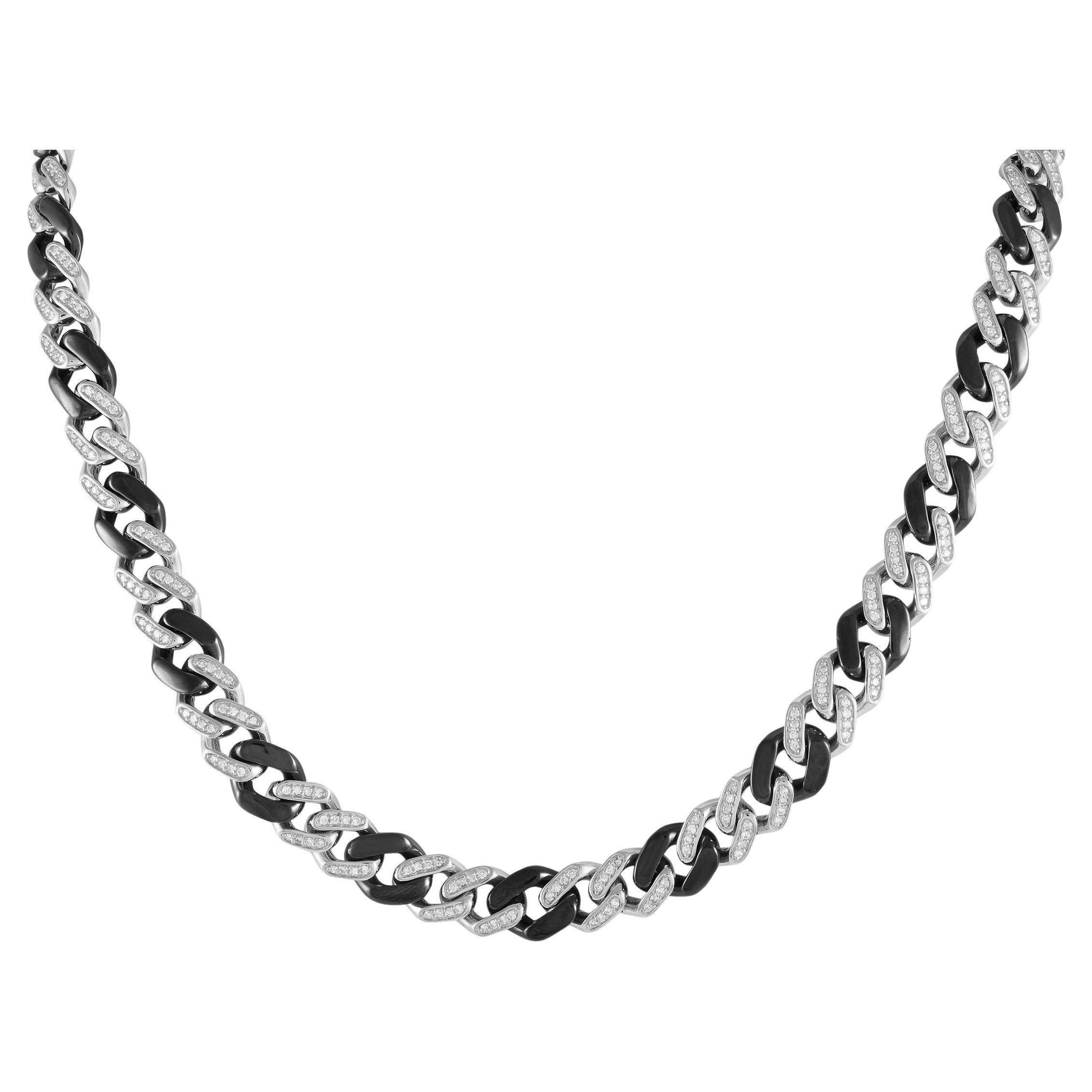 LB Exclusive 18K White Gold 2.75ct Diamond Black Curb Chain Necklace For Sale