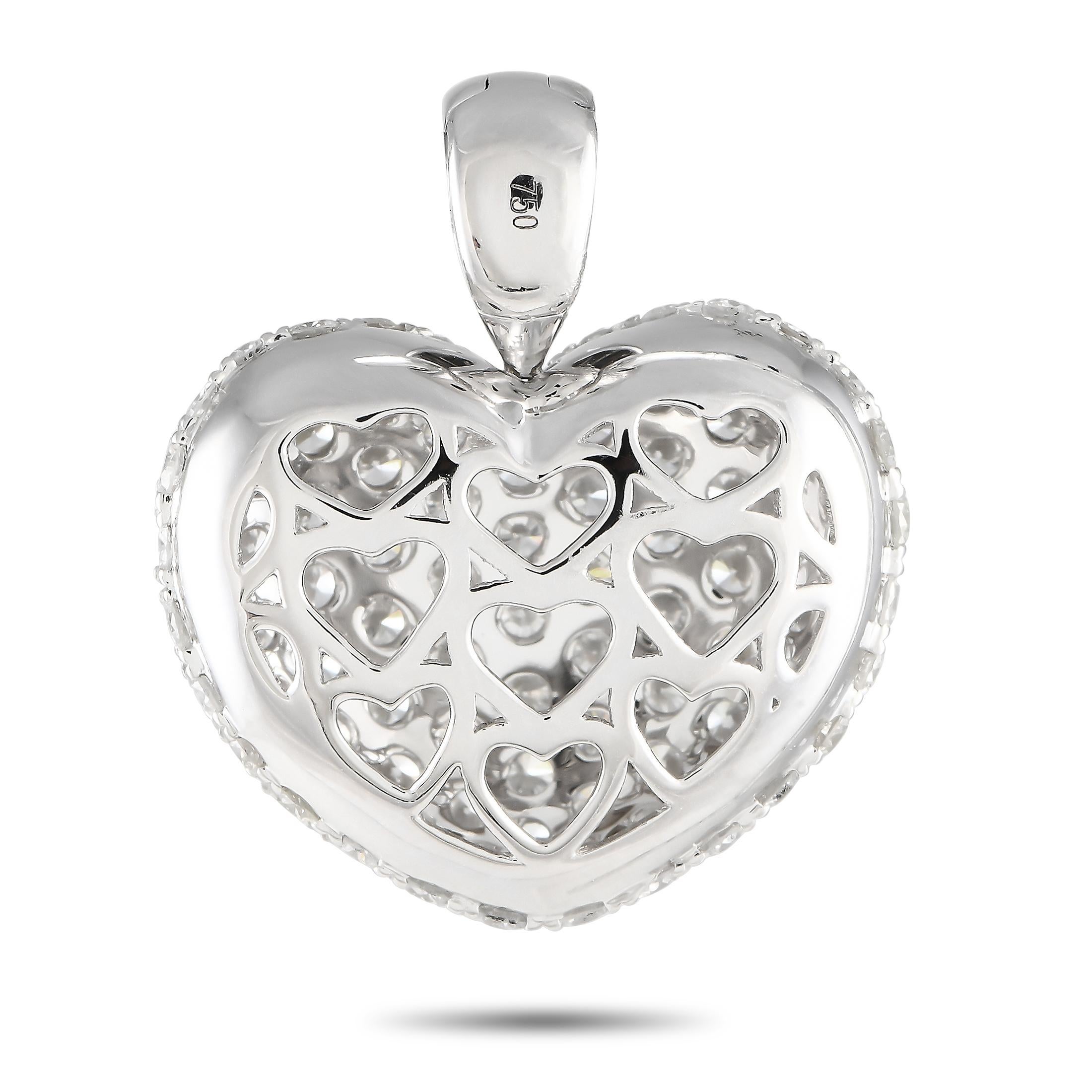 Round Cut LB Exclusive 18K White Gold 2.80ct Diamond Heart Pendant