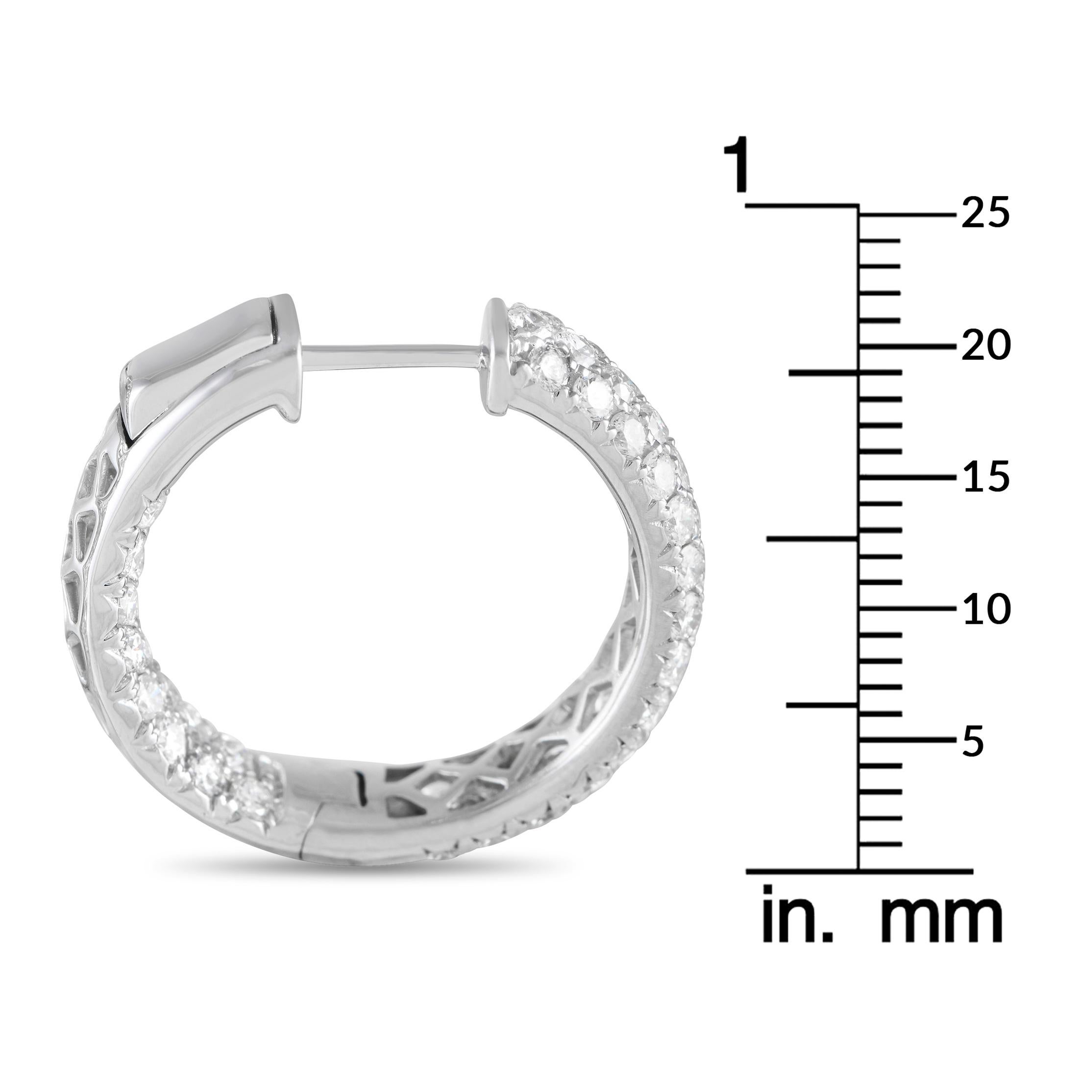 Round Cut LB Exclusive 18k White Gold 3.05 Carat Diamond Inside-Out Hoop Earrings For Sale