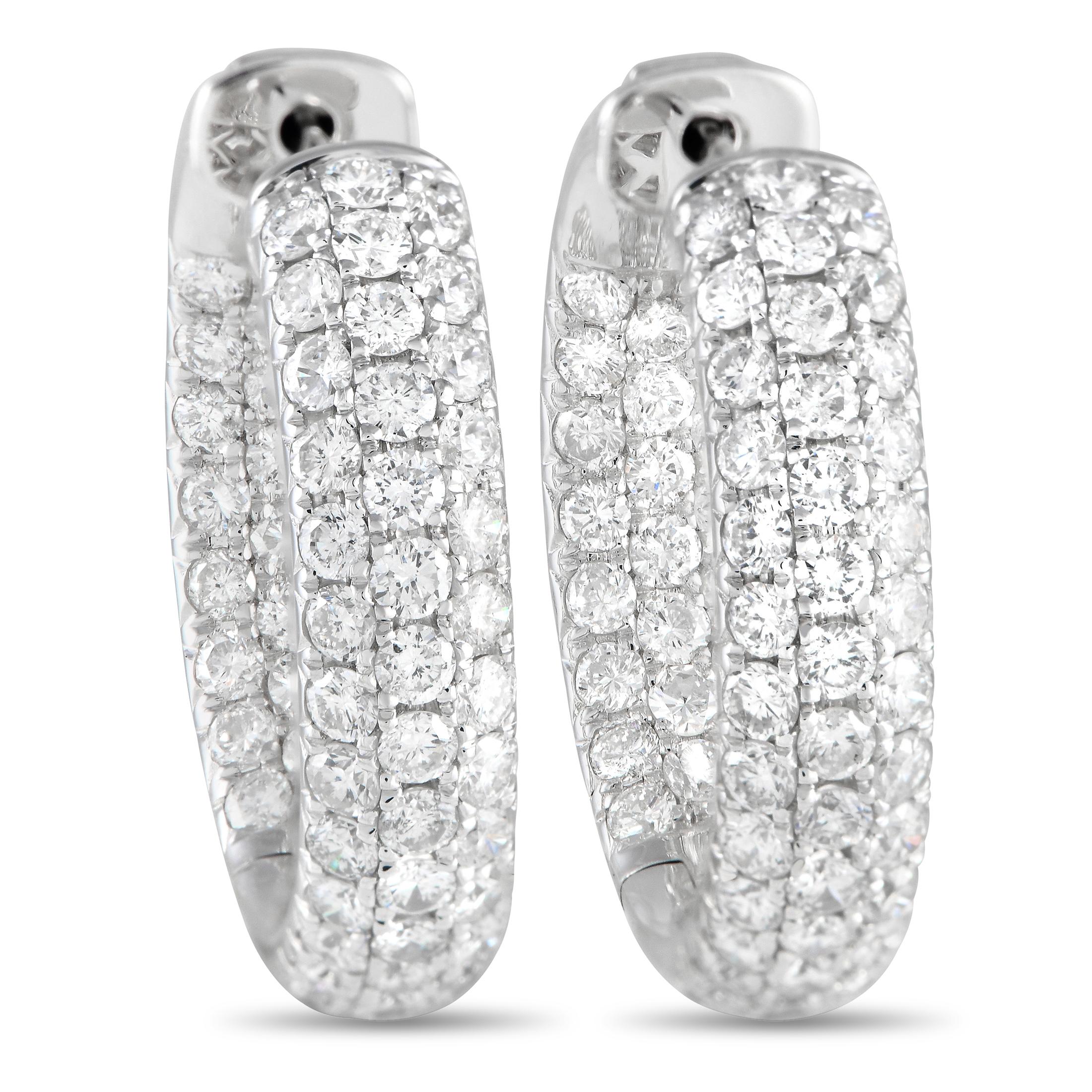 LB Exclusive 18k White Gold 3.05 Carat Diamond Inside-Out Hoop Earrings In New Condition For Sale In Southampton, PA