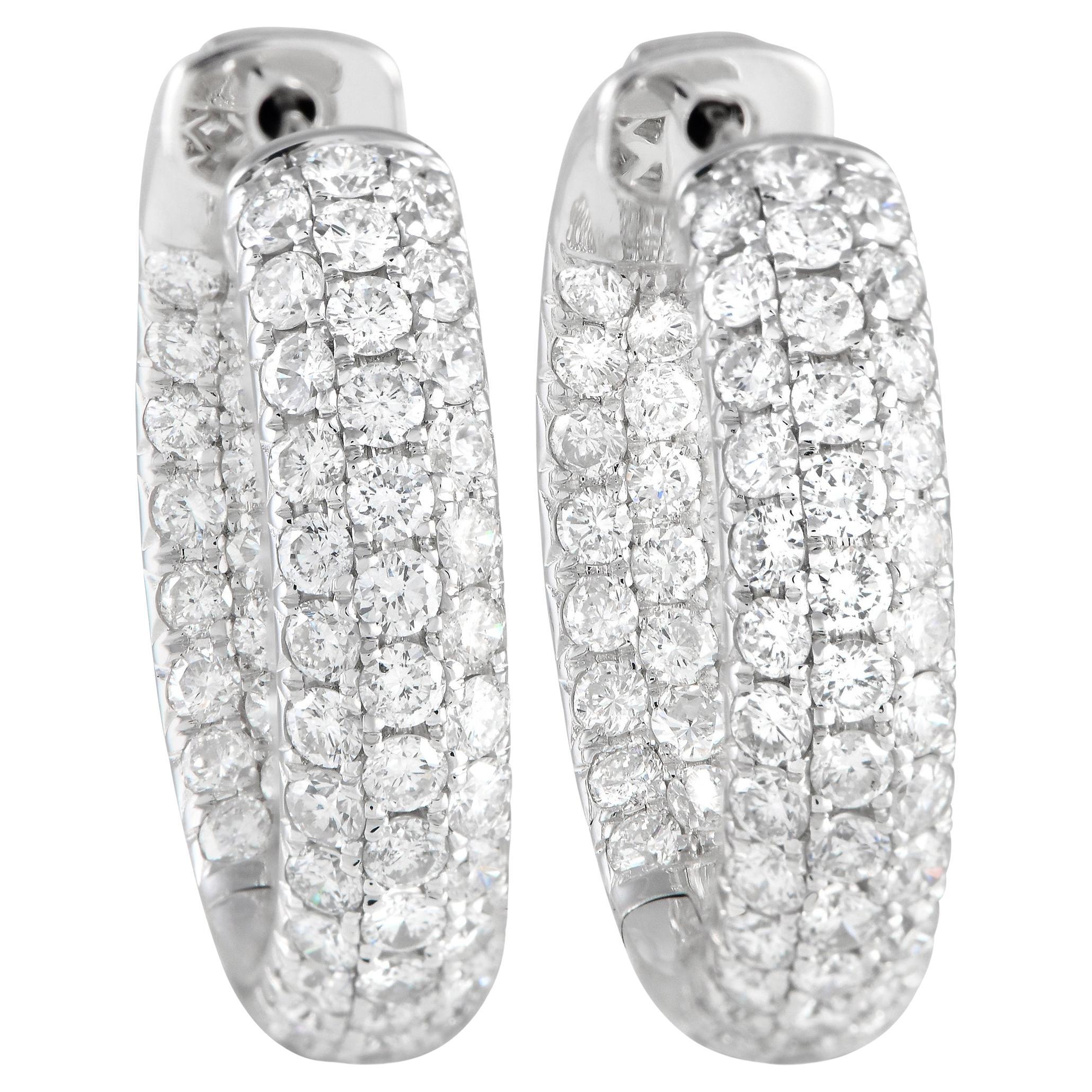 LB Exclusive 18k White Gold 3.05 Carat Diamond Inside-Out Hoop Earrings For Sale