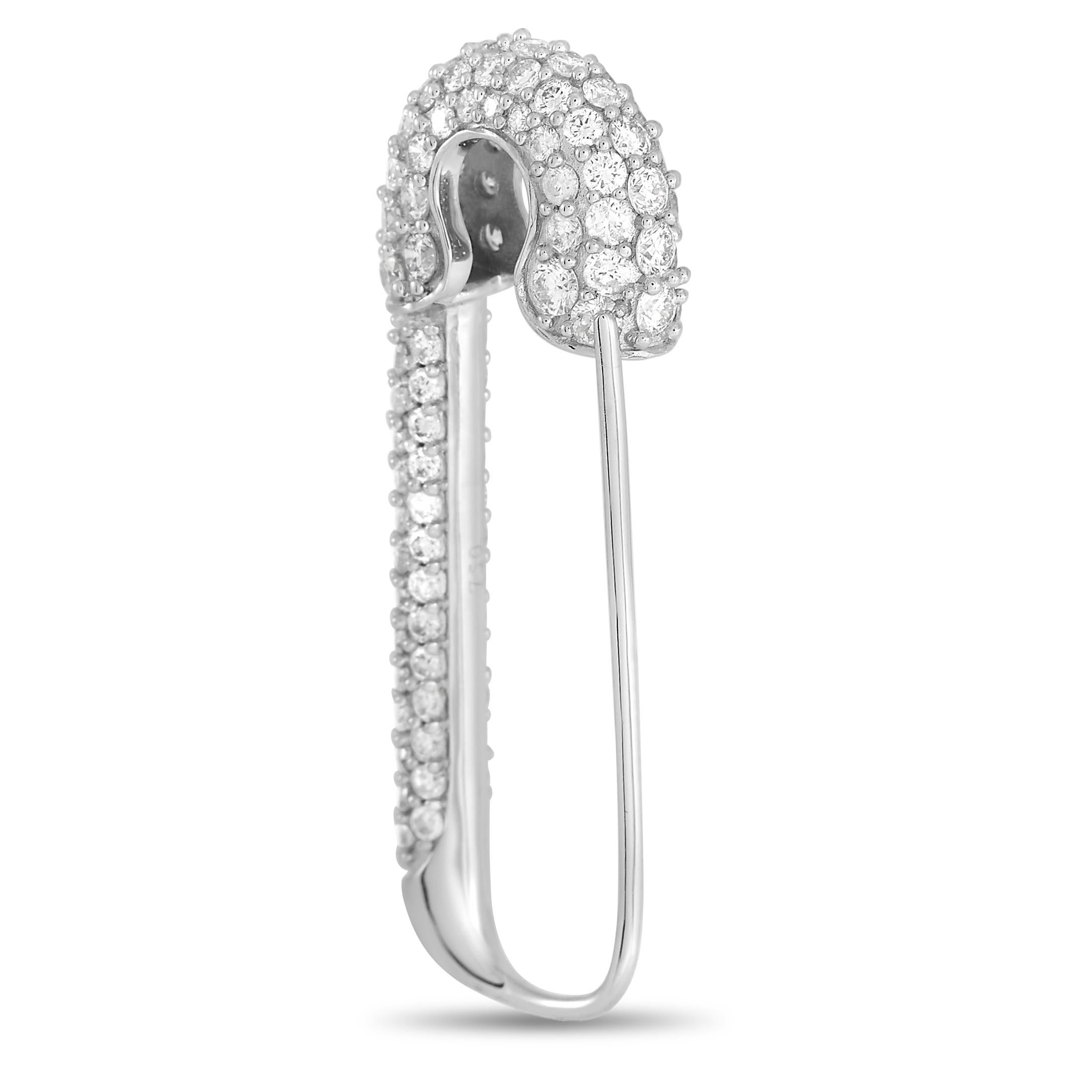 Round Cut LB Exclusive 18K White Gold 3.25 ct Diamond Safety Pin Earrings For Sale
