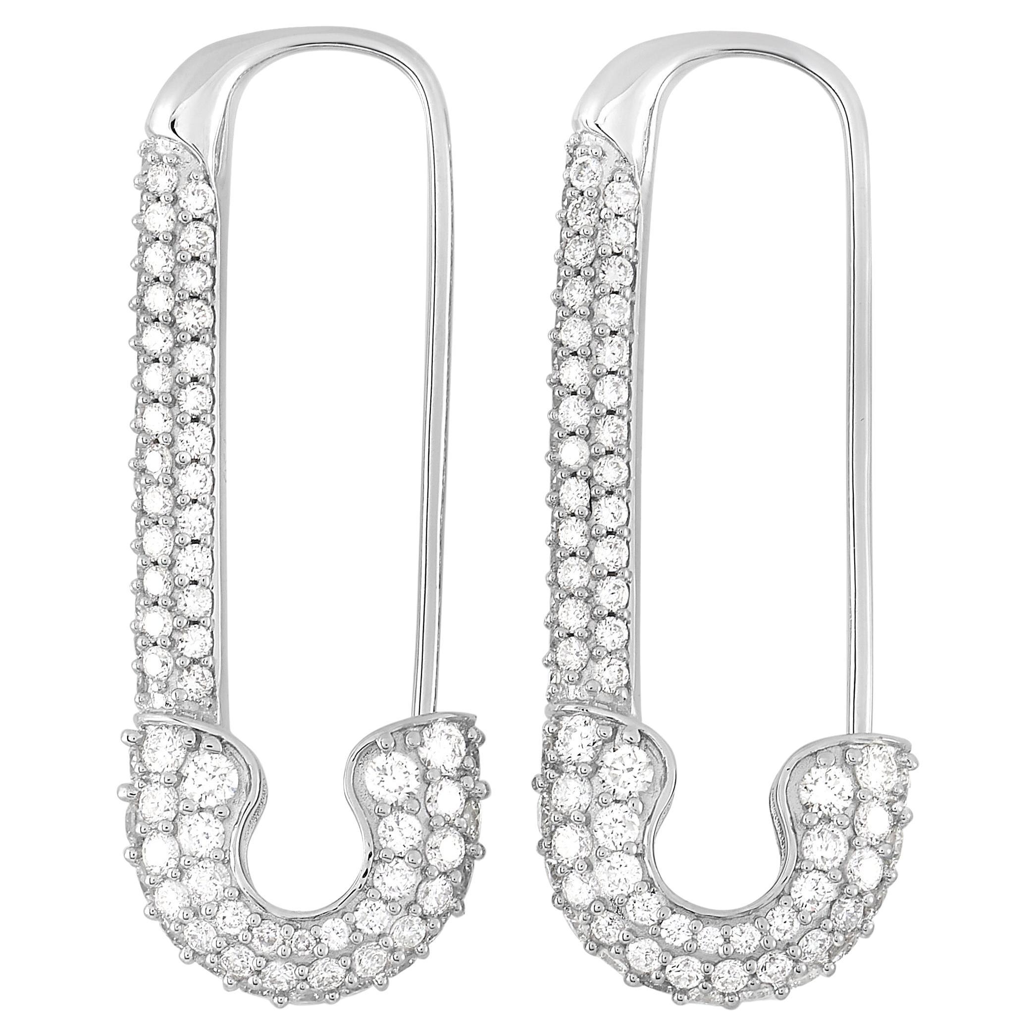 LB Exclusive 18K White Gold 3.25 ct Diamond Safety Pin Earrings For Sale