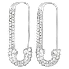 LB Exclusive 18K White Gold 3.25 ct Diamond Safety Pin Earrings