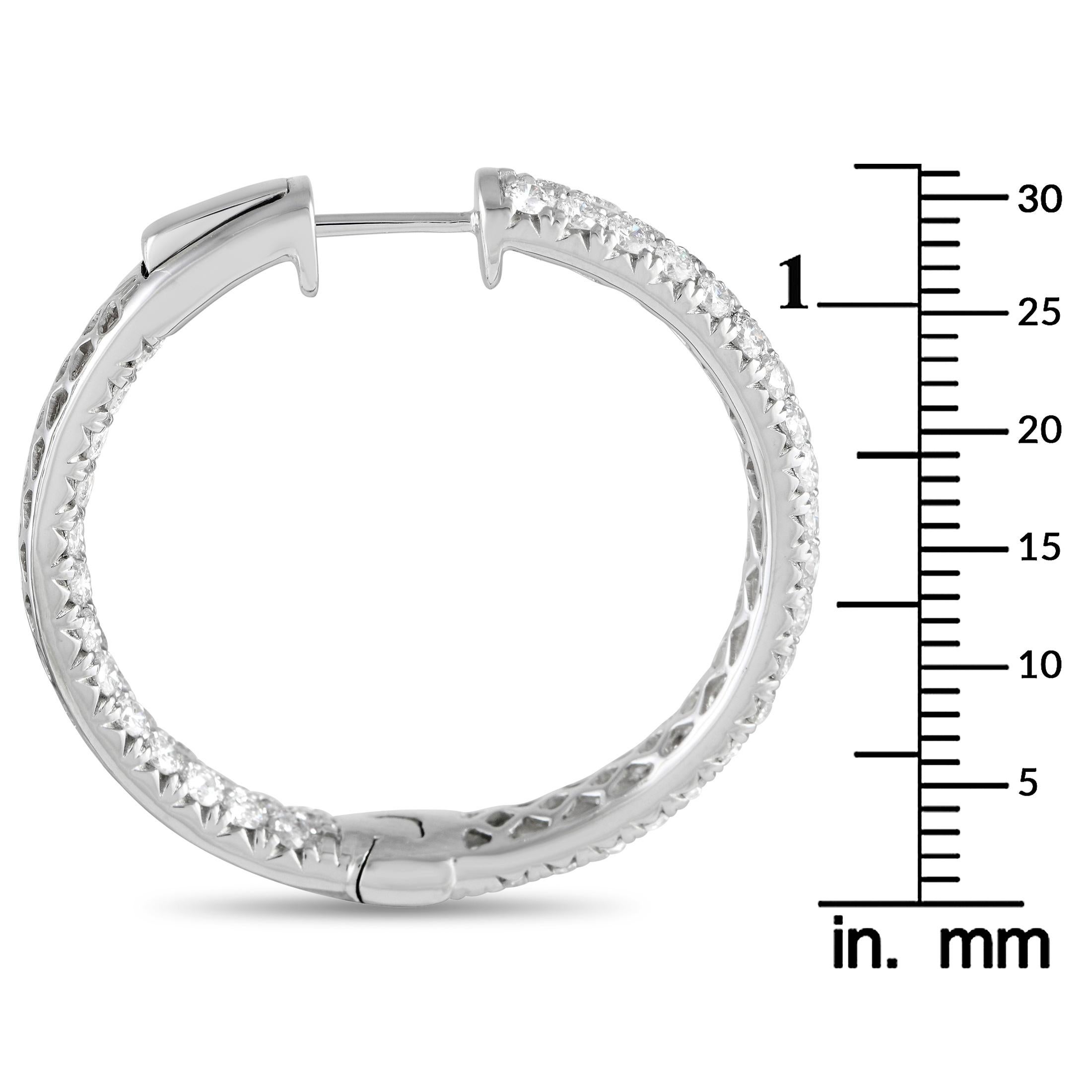 Round Cut LB Exclusive 18K White Gold 3.55ct Diamond Inside-Out Hoop Earrings For Sale