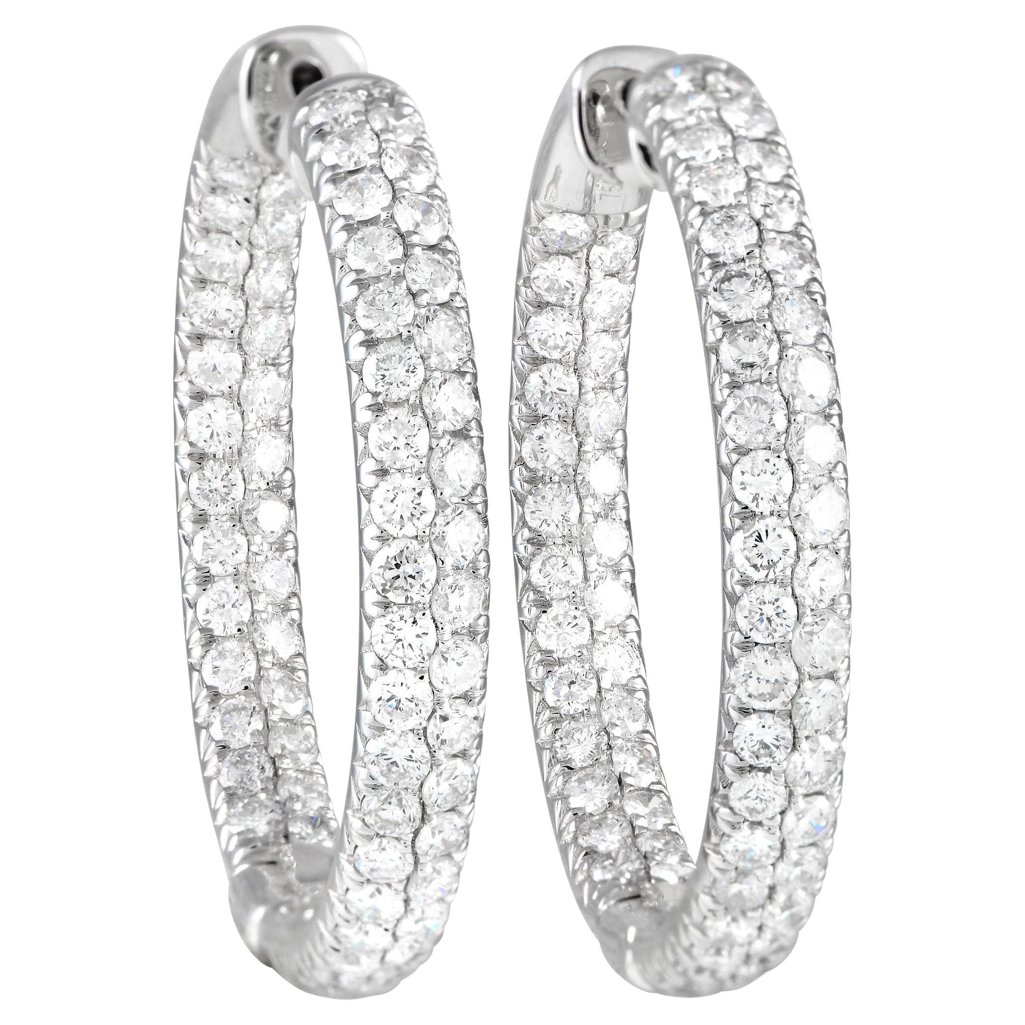 LB Exclusive 18K White Gold 3.55ct Diamond Inside-Out Hoop Earrings For Sale