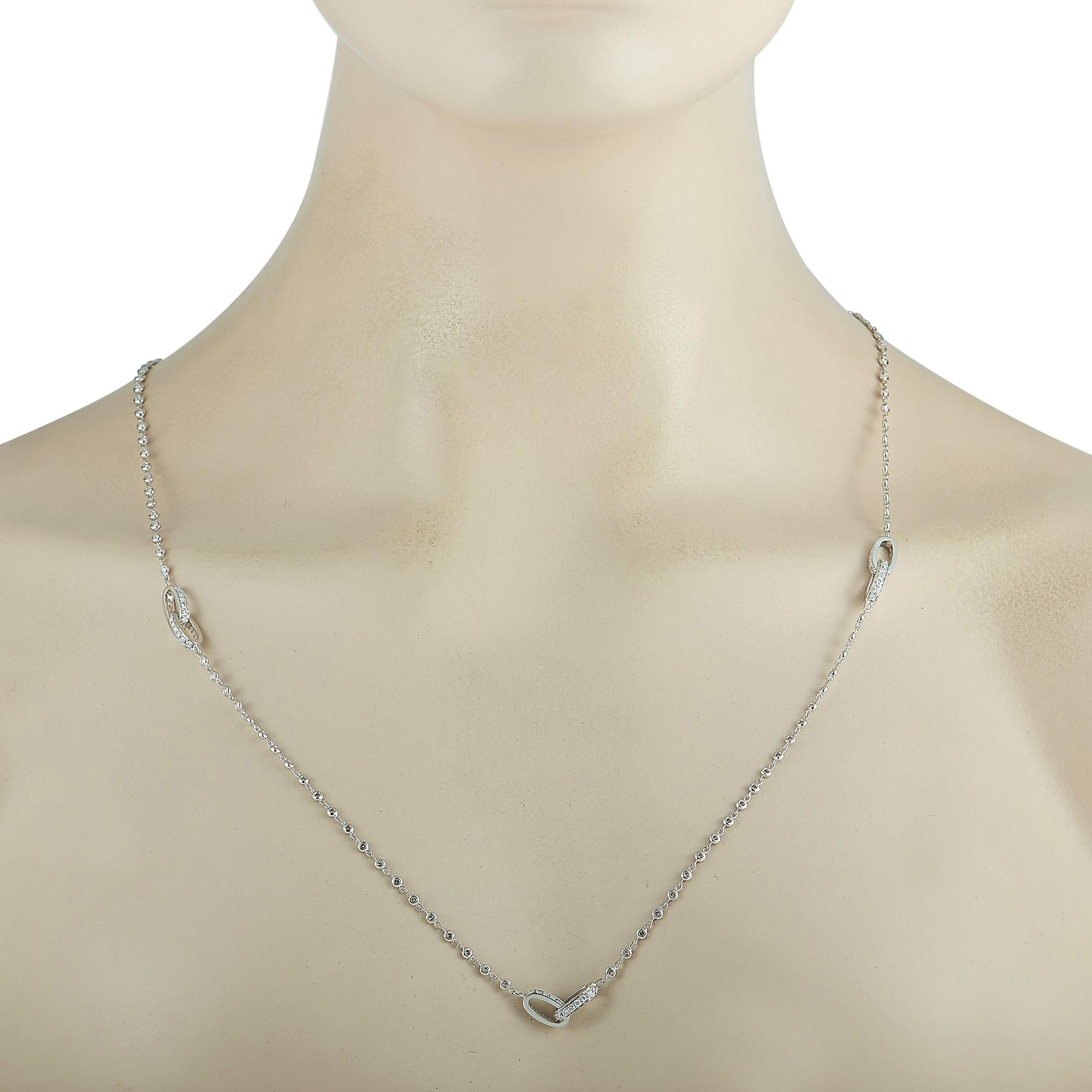 LB Exclusive 18K White Gold 3.90 Ct Diamond Pave 10 Oval Long Sautoir Necklace In New Condition In Southampton, PA