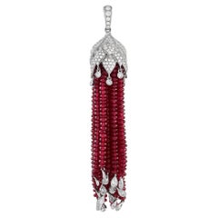LB Exclusive 18K White Gold 4.00 Ct Diamond and Ruby Pendant
