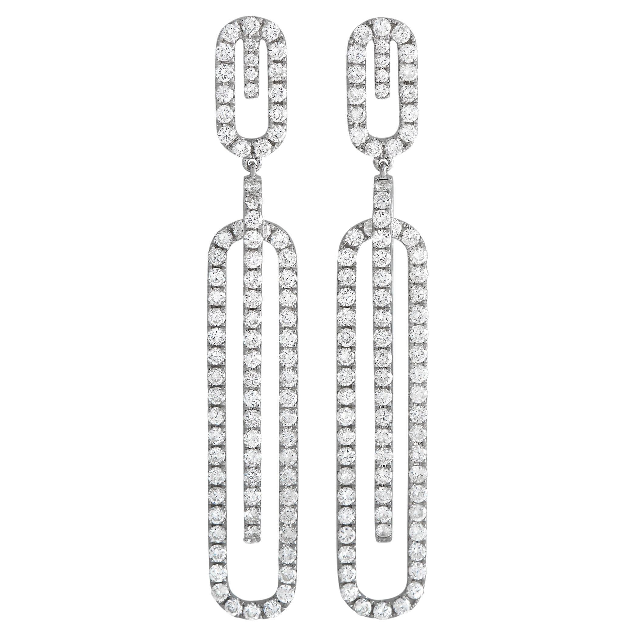 LB Exclusive 18K White Gold 4.10 ct Diamond Dangle Earrings