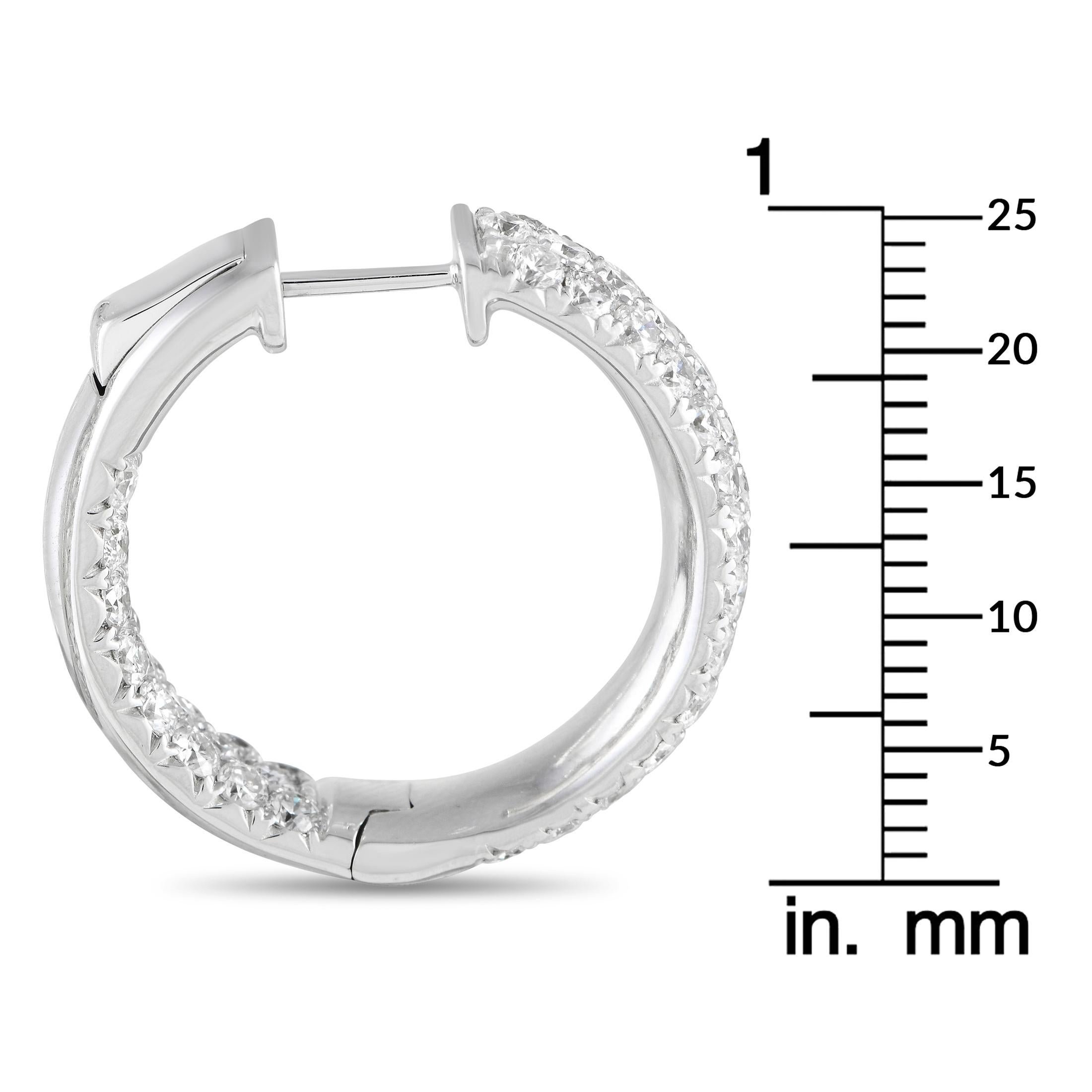 Round Cut LB Exclusive 18k White Gold 4.15 Carat Diamond Pave Inside-Out Hoop Earrings For Sale